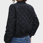 Quilted Bomber Jacket with Streamlined Cropped Fit and Diamond-Stitch - Image 2