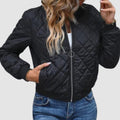 Quilted Bomber Jacket with Streamlined Cropped Fit and Diamond-Stitch - Image 1