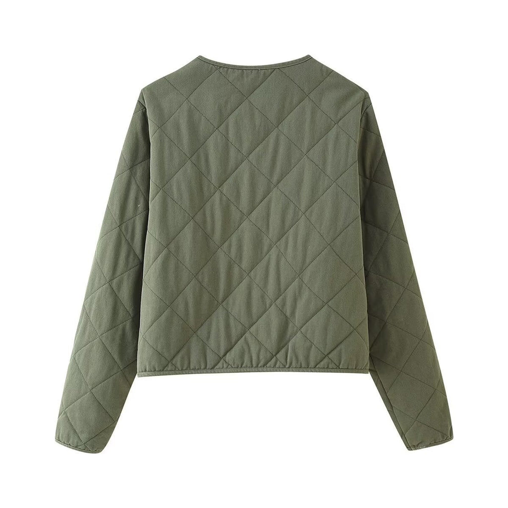 Quilted Bomber Jacket with Streamlined Cropped Fit and V-Neckline - Image 3