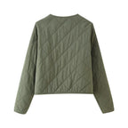 Quilted Bomber Jacket with Streamlined Cropped Fit and V-Neckline - Image 3