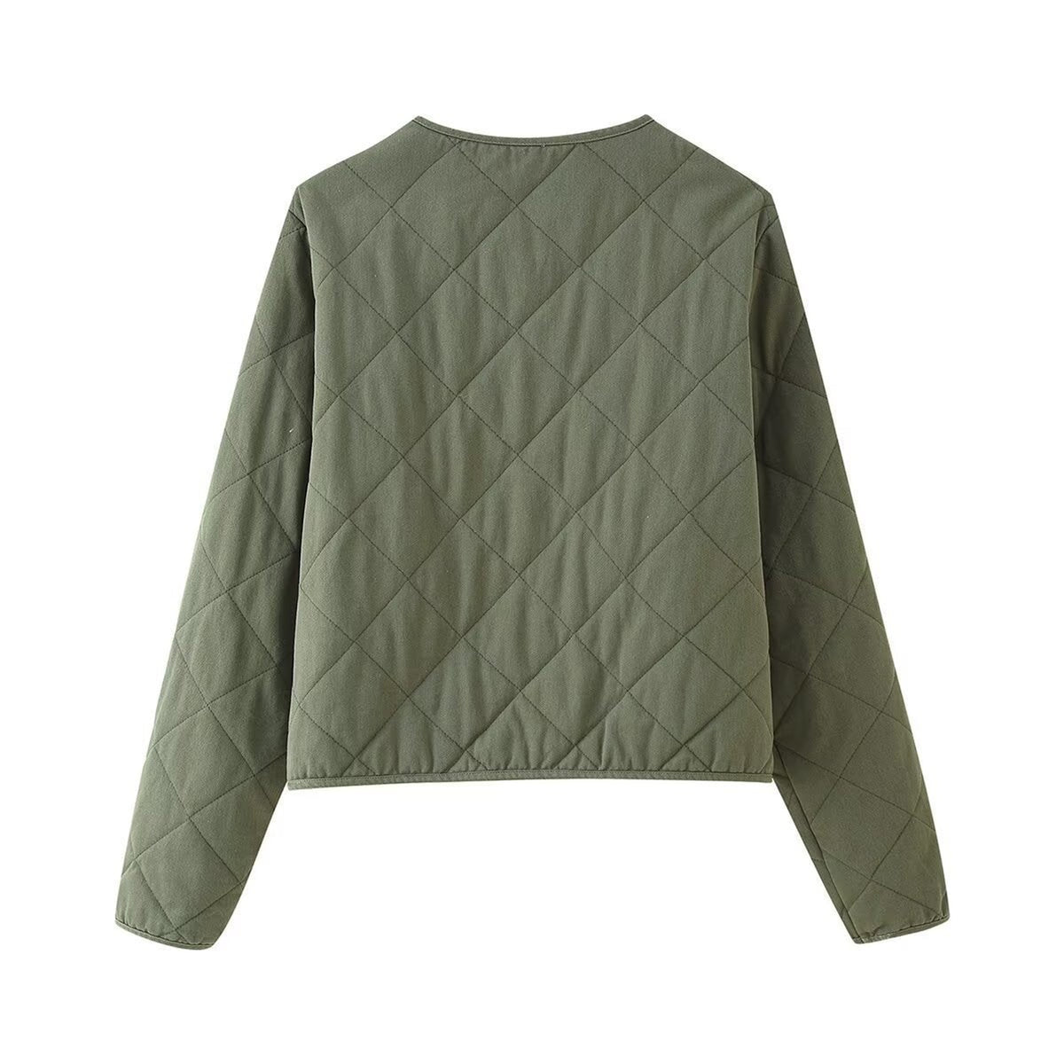 Quilted Bomber Jacket with Streamlined Cropped Fit and V-Neckline - Image 3