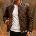 Quilted Leather Jacket with Secure Bomber Fit and Snap-Front - Image 2