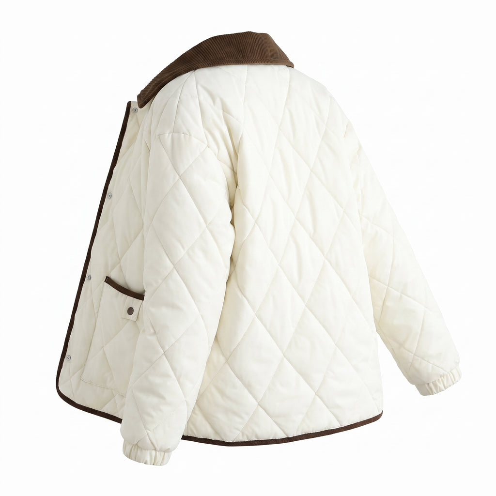 Quilted Puffer Jacket with Supportive Short Coat and Diamond Trim - angle