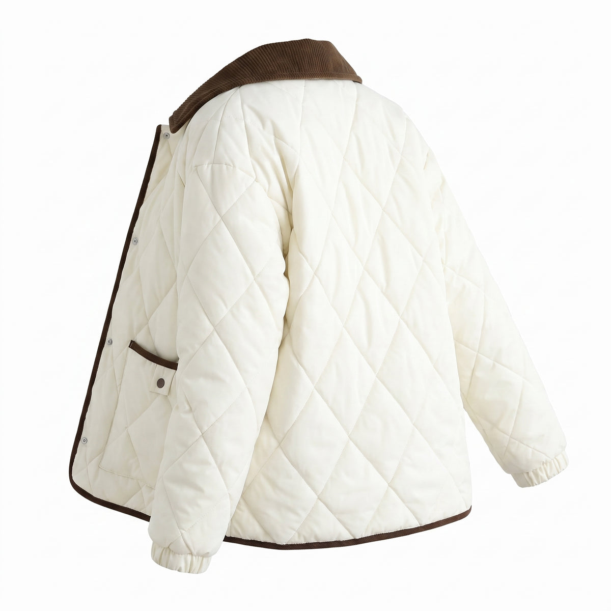 Quilted Puffer Jacket with Supportive Short Coat and Diamond Trim - angle