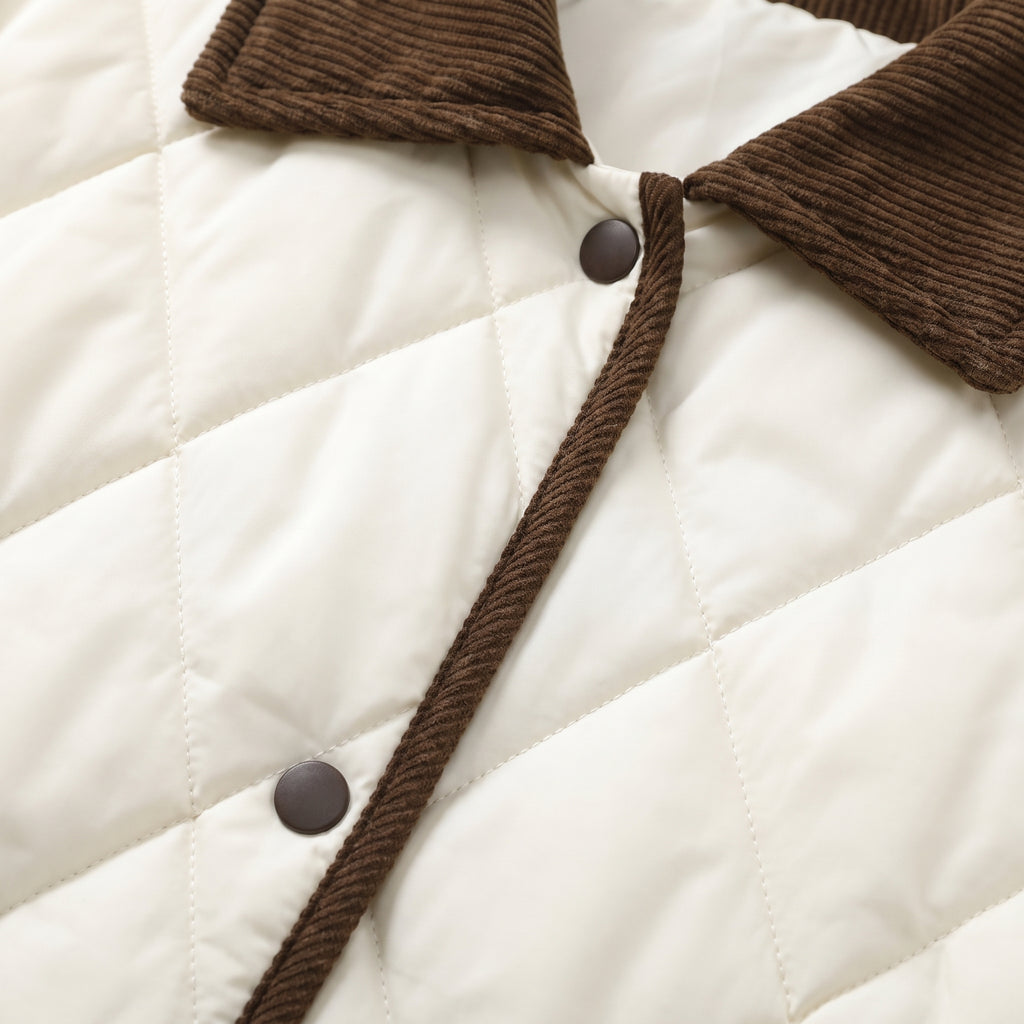 Quilted Puffer Jacket with Supportive Short Coat and Diamond Trim - detail