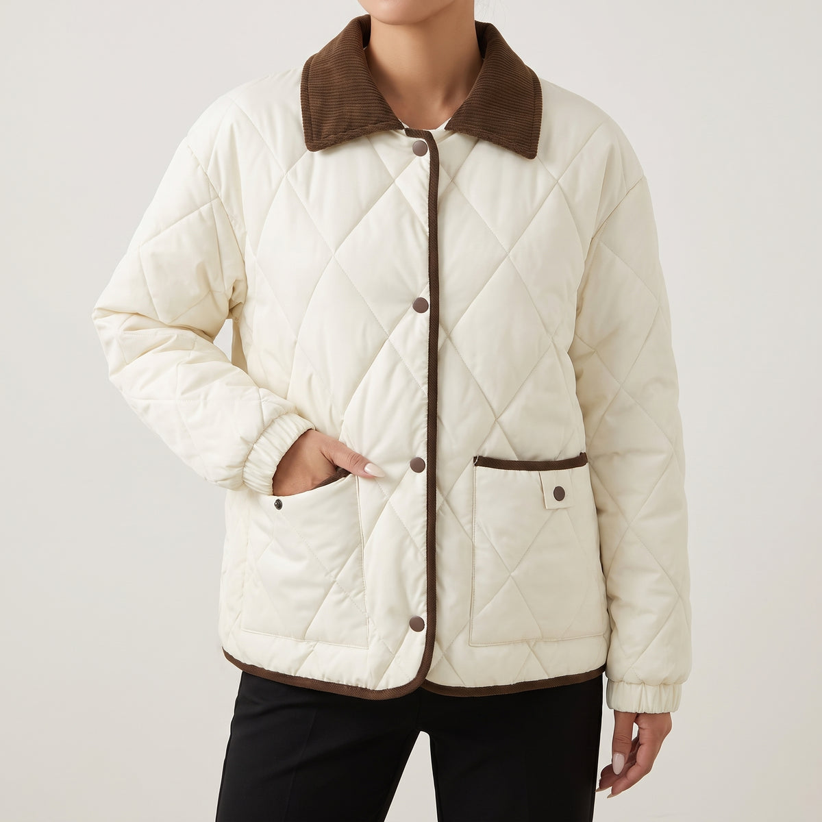 Quilted Puffer Jacket with Supportive Short Coat and Diamond Trim - hero