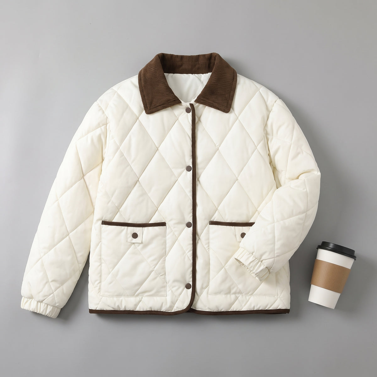 Quilted Puffer Jacket with Supportive Short Coat and Diamond Trim - scale