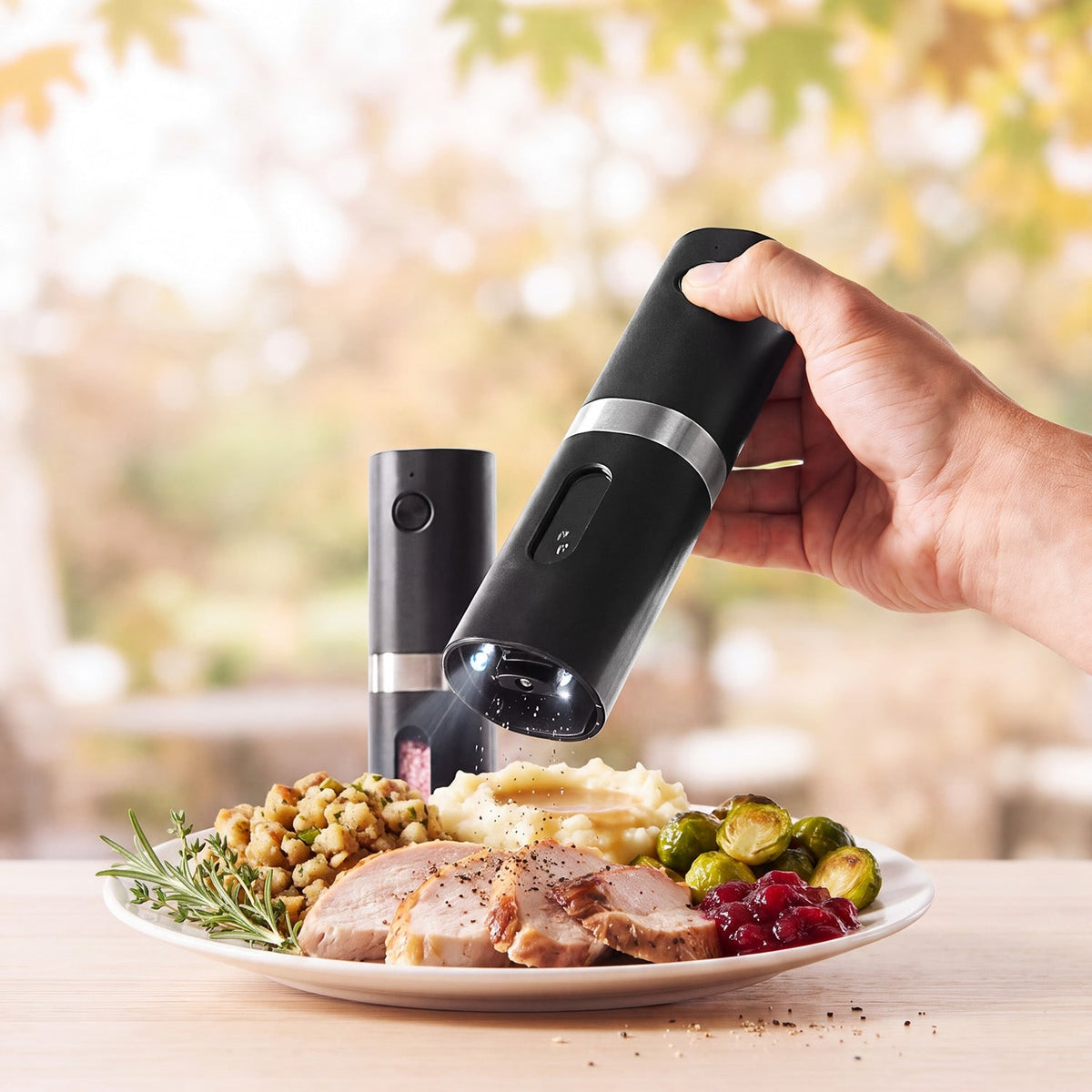 Rechargeable Salt And Pepper Mill Set With LED Light And Type-C Charging Base - Image 1