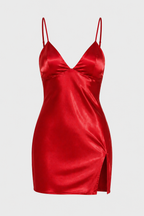 NOVA | Red Satin Mini Dress | Strappy Slip Party Dress