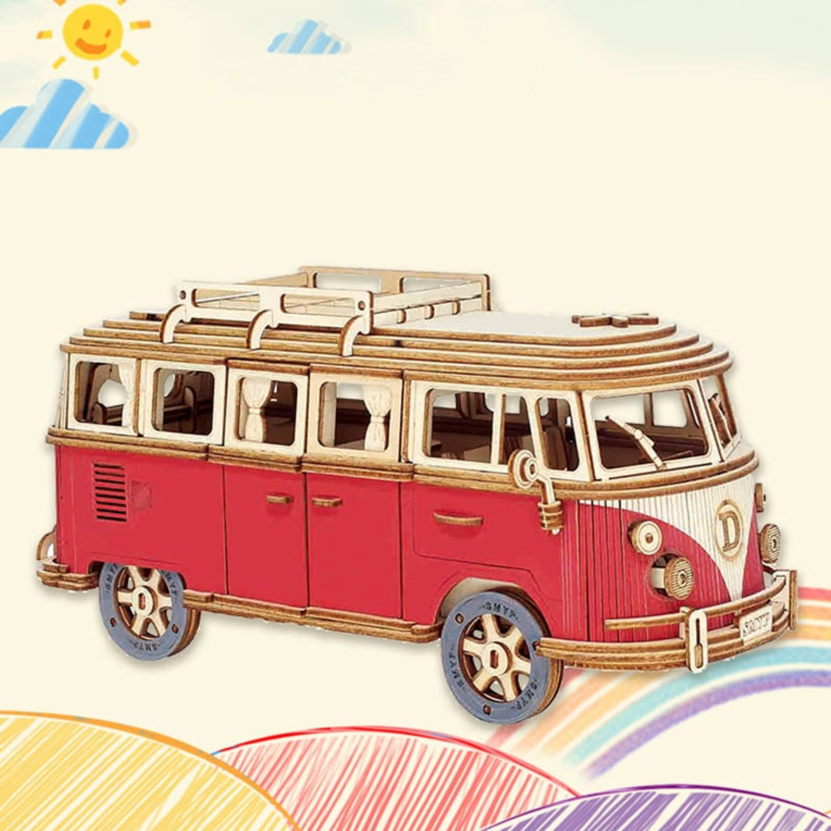 Retro Camper 3D Wooden Puzzle Diy European Style Model Kit For Kids - Image 1