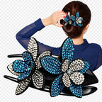 Rhinestone & Pearl Leather-Padded Double Flower Hair Clip - Image 1