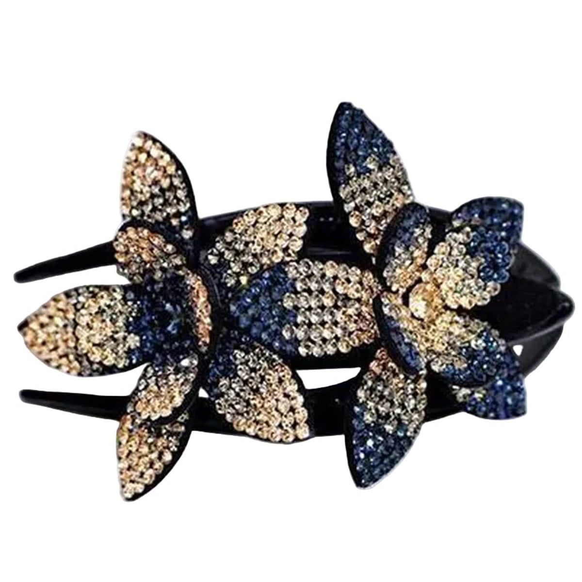 Rhinestone & Pearl Leather-Padded Double Flower Hair Clip - Image 7