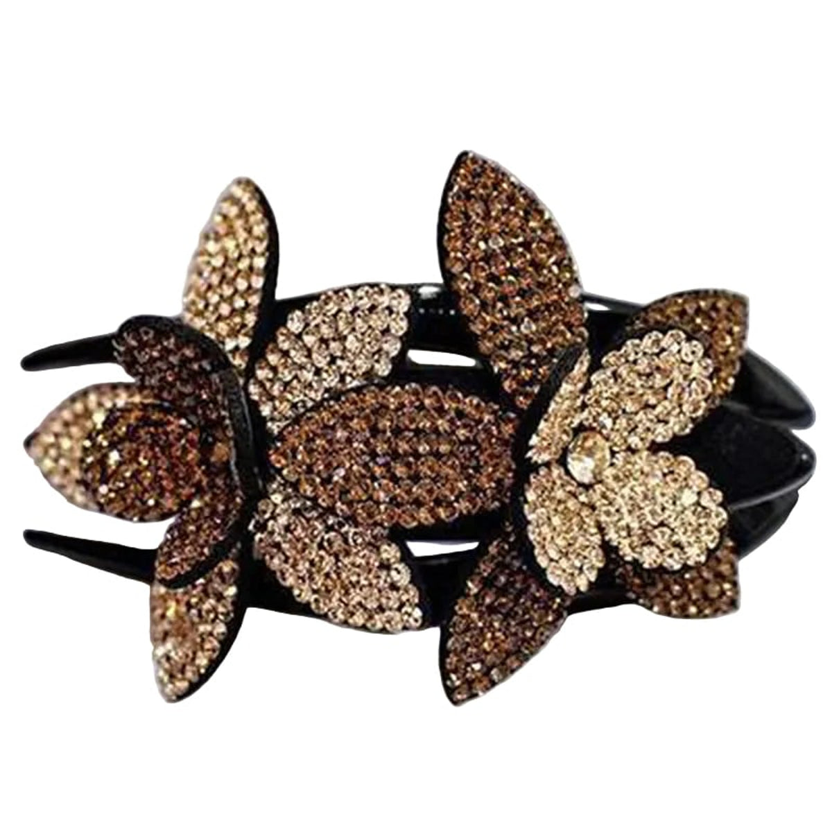 Rhinestone & Pearl Leather-Padded Double Flower Hair Clip - Image 8
