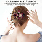 Rhinestone & Pearl Leather-Padded Double Flower Hair Clip - Image 9