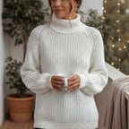 Ribbed Turtleneck Sweater In Chunky Knit With Relaxed Oversized Silhouette - in-use