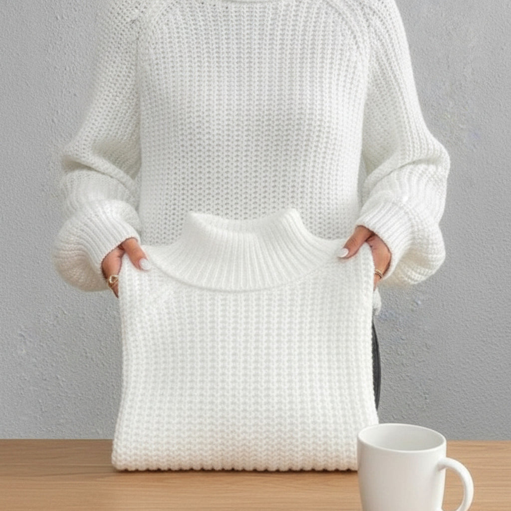 Ribbed Turtleneck Sweater In Chunky Knit With Relaxed Oversized Silhouette - scale