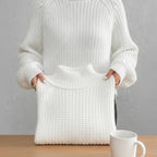 Ribbed Turtleneck Sweater In Chunky Knit With Relaxed Oversized Silhouette - scale