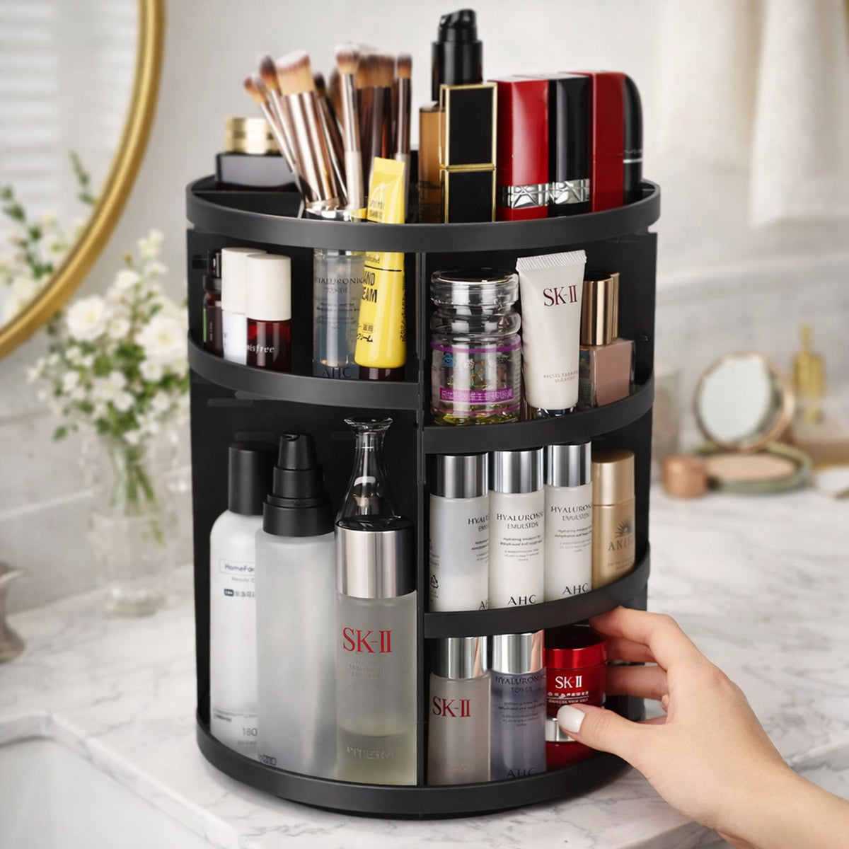 Rotating Makeup Organizer With 8 Adjustable Height Levels And 360-Degree Silent Rotation - Image 3