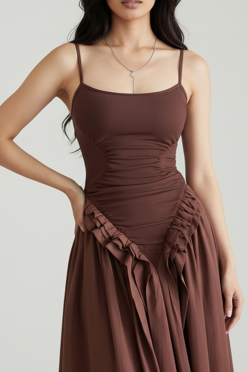 NOVA | Women’s Ruched Bodycon Maxi Dress – Spaghetti Strap Elegant Dress