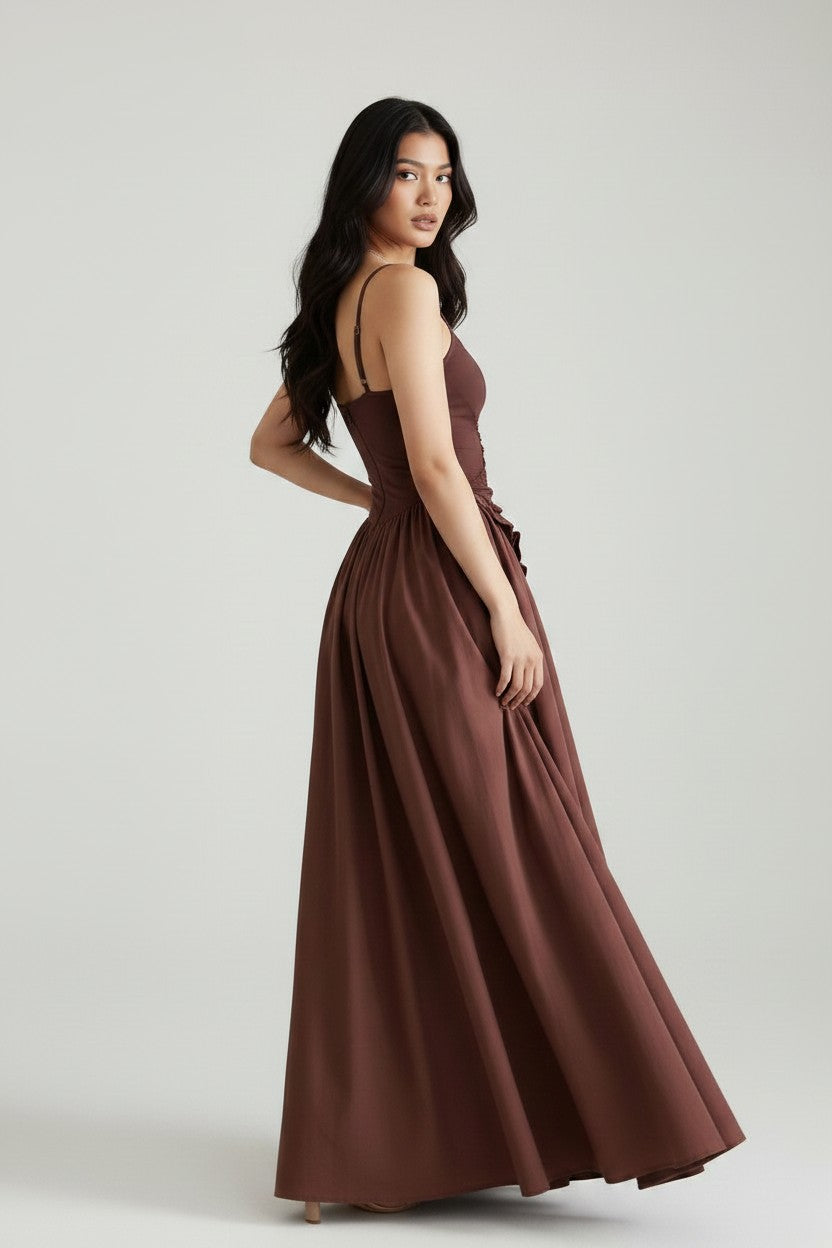 NOVA | Women’s Ruched Bodycon Maxi Dress – Spaghetti Strap Elegant Dress