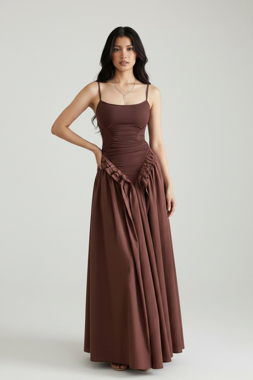 NOVA | Women’s Ruched Bodycon Maxi Dress – Spaghetti Strap Elegant Dress