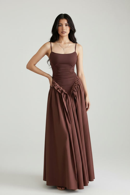 NOVA | Women’s Ruched Bodycon Maxi Dress – Spaghetti Strap Elegant Dress