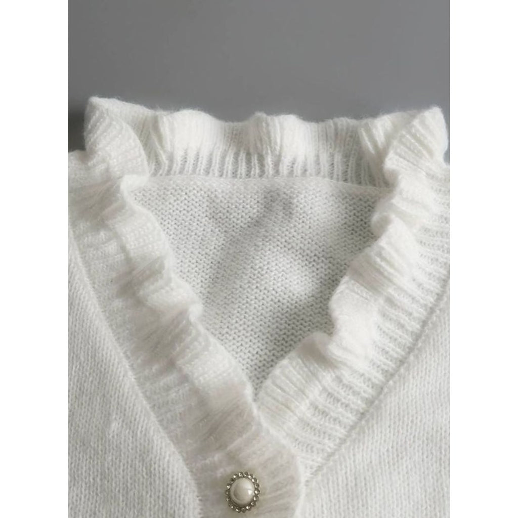 Ruffle Blouse with Relaxed Knit Cardigan and Ruffled Neckline - Image 4