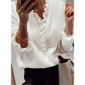 Ruffle Blouse with Relaxed Knit Cardigan and Ruffled Neckline - Image 1