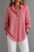 Ruffle Collar Blouse with Relaxed Fit and Checked Pattern - Image 1