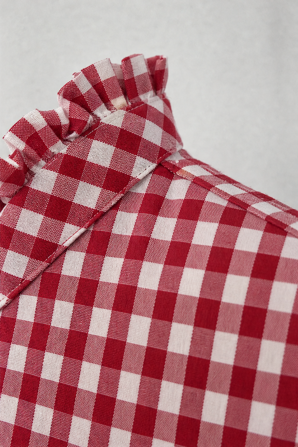 Ruffle Collar Blouse with Relaxed Fit and Checked Pattern - Image 10