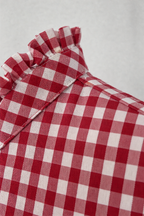 Ruffle Collar Blouse with Relaxed Fit and Checked Pattern - Image 10
