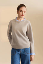 Ruffle Sweater with Stretch Knit Fabric and Ruffled Collar - Image 1