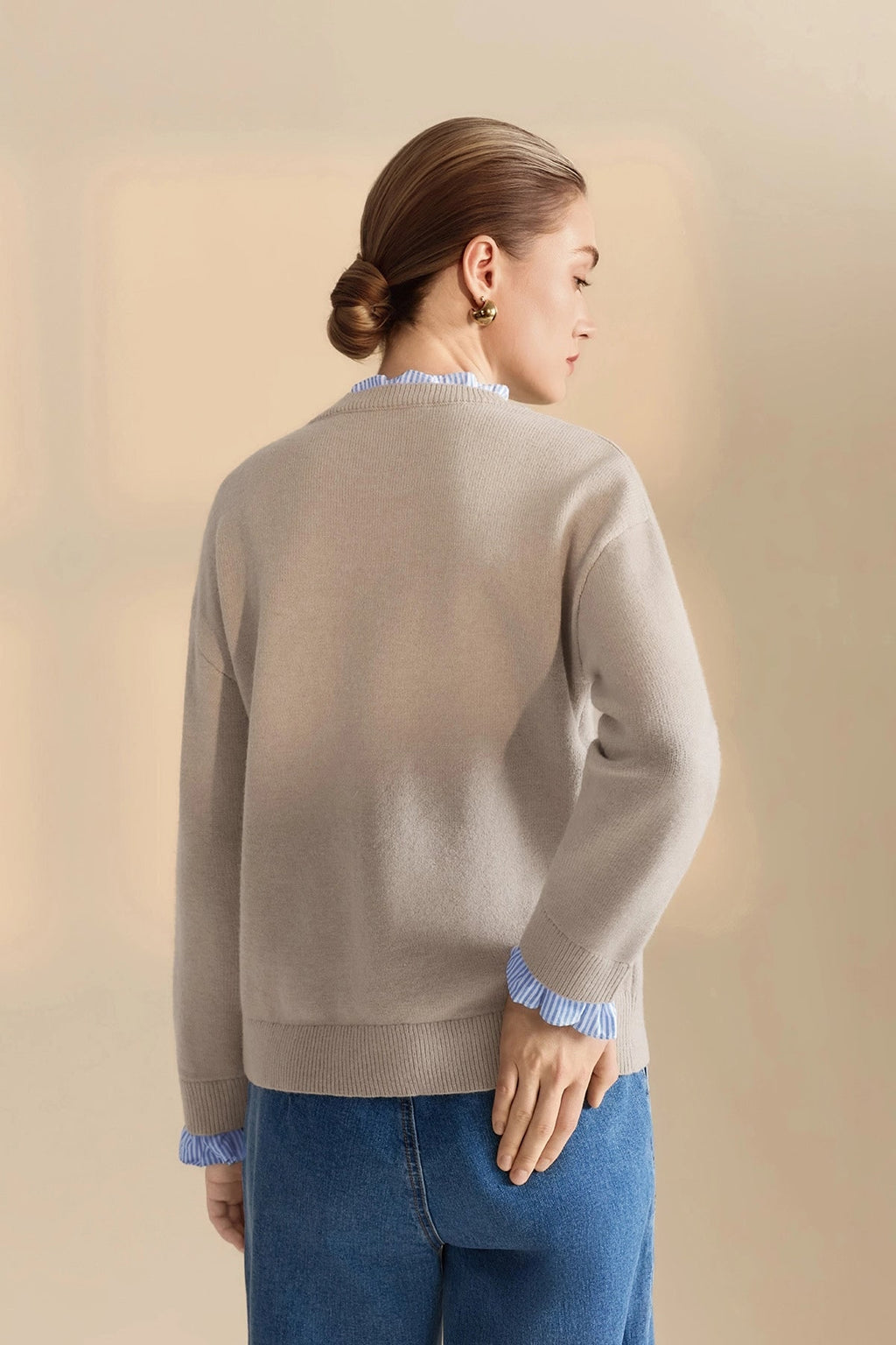 Ruffle Sweater with Stretch Knit Fabric and Ruffled Collar - Image 4