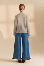 Ruffle Sweater with Stretch Knit Fabric and Ruffled Collar - Image 5