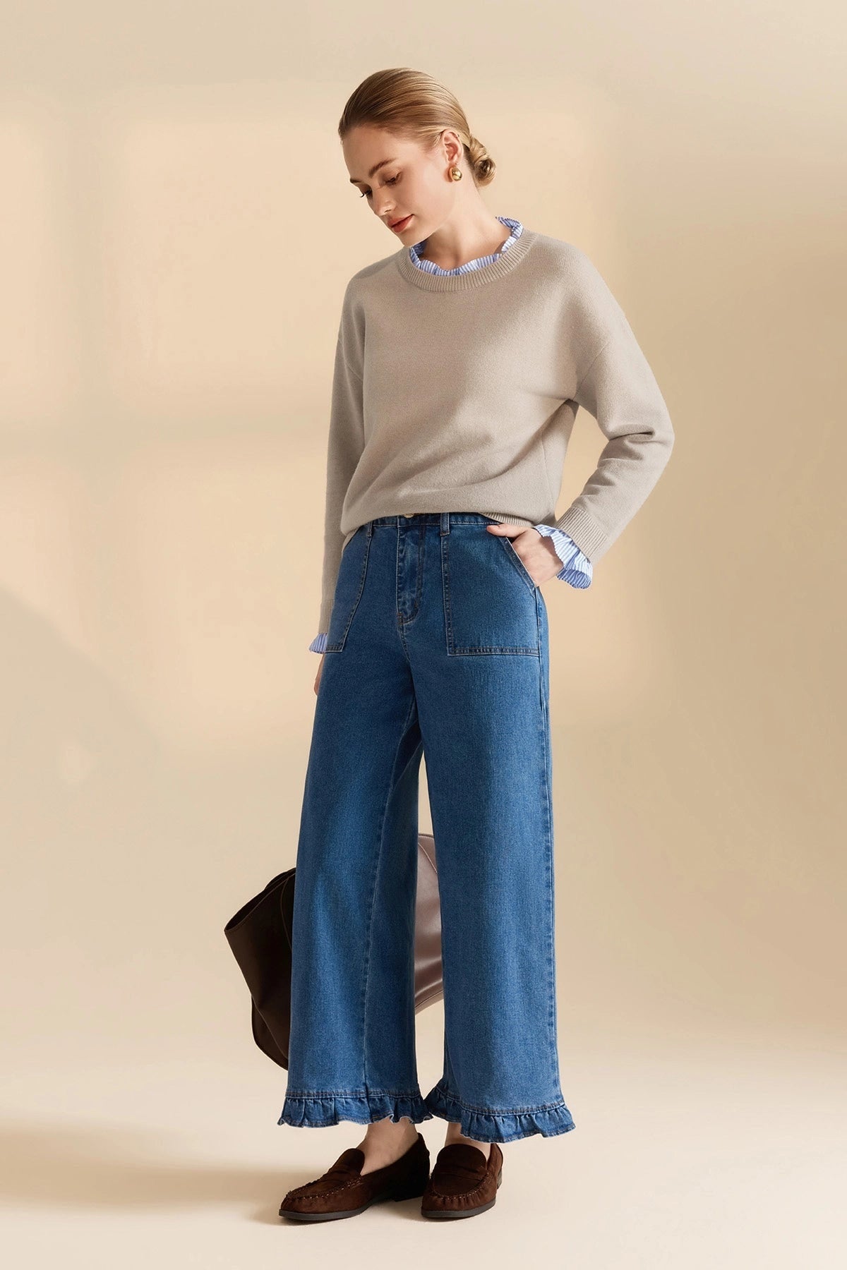 Ruffle Sweater with Stretch Knit Fabric and Ruffled Collar - Image 6