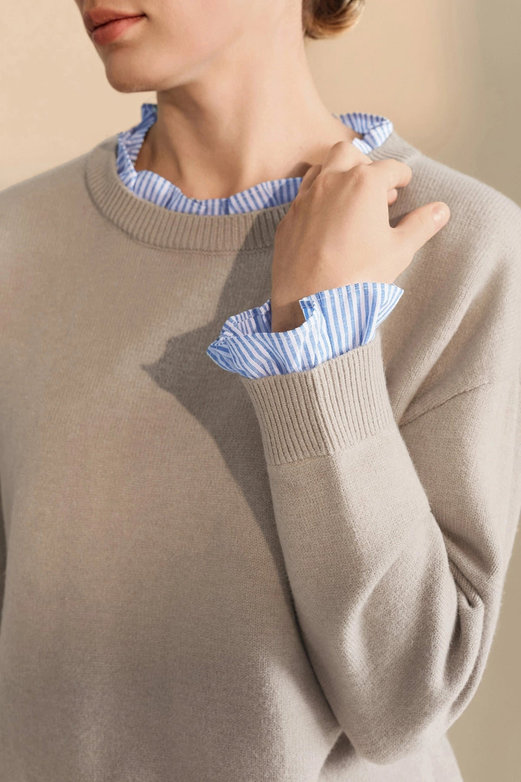 Ruffle Sweater with Stretch Knit Fabric and Ruffled Collar - Image 7