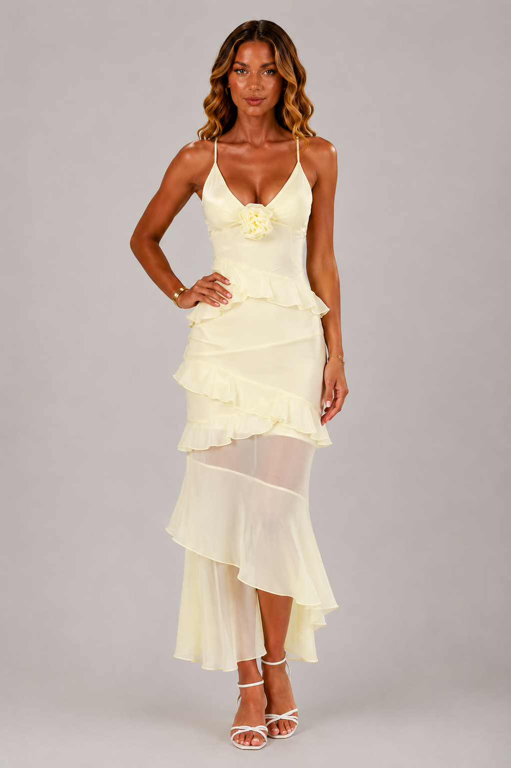 NOVA | Floral Ruffle Wedding Guest Midi Dress