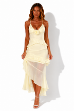 NOVA | Floral Ruffle Wedding Guest Midi Dress