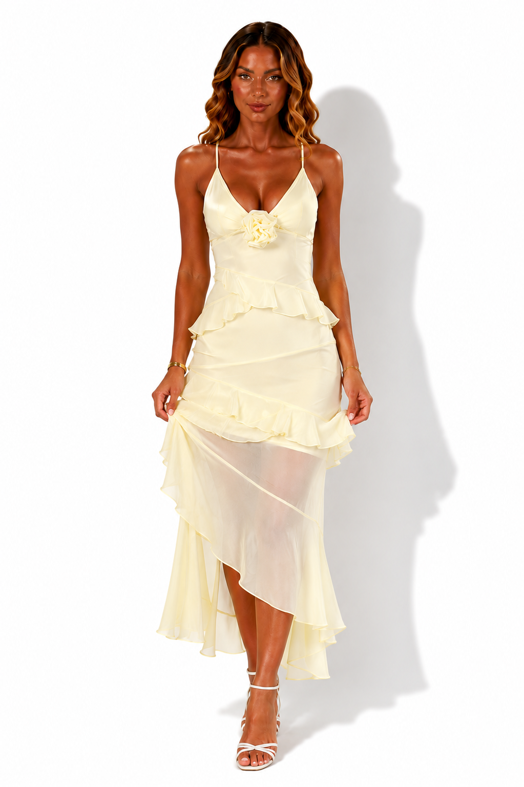 NOVA | Floral Ruffle Wedding Guest Midi Dress