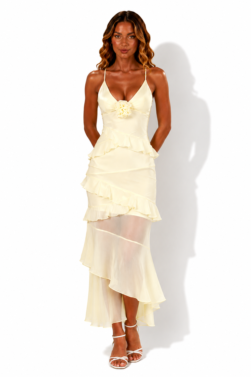 NOVA | Floral Ruffle Wedding Guest Midi Dress