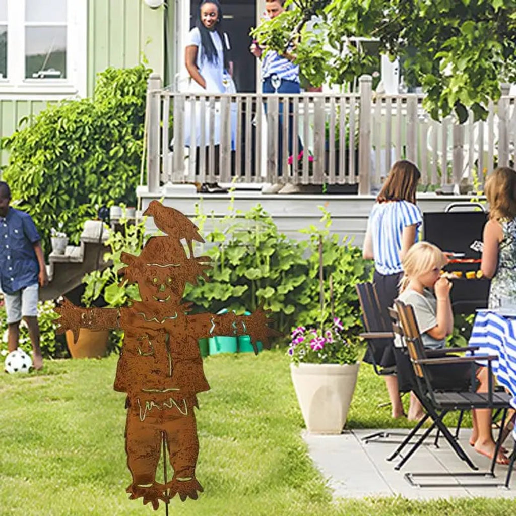 Rustic Metal Scarecrow Stake 69.5cm Vintage Garden Decoration For Outdoor Bird Control - Image 3