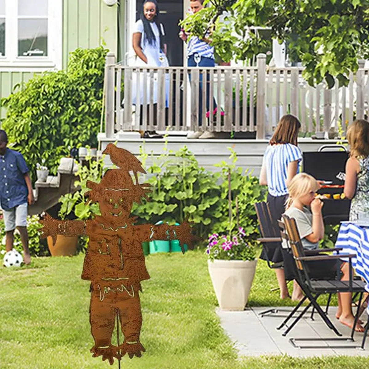 Rustic Metal Scarecrow Stake 69.5cm Vintage Garden Decoration For Outdoor Bird Control - Image 3