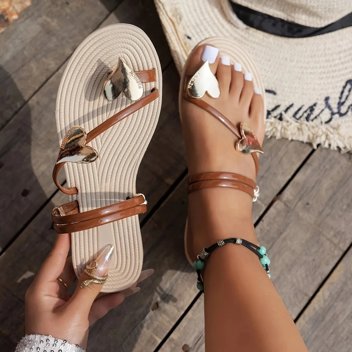 NOVA | Women Capri Sandals – Gold Strap Flat Sandals