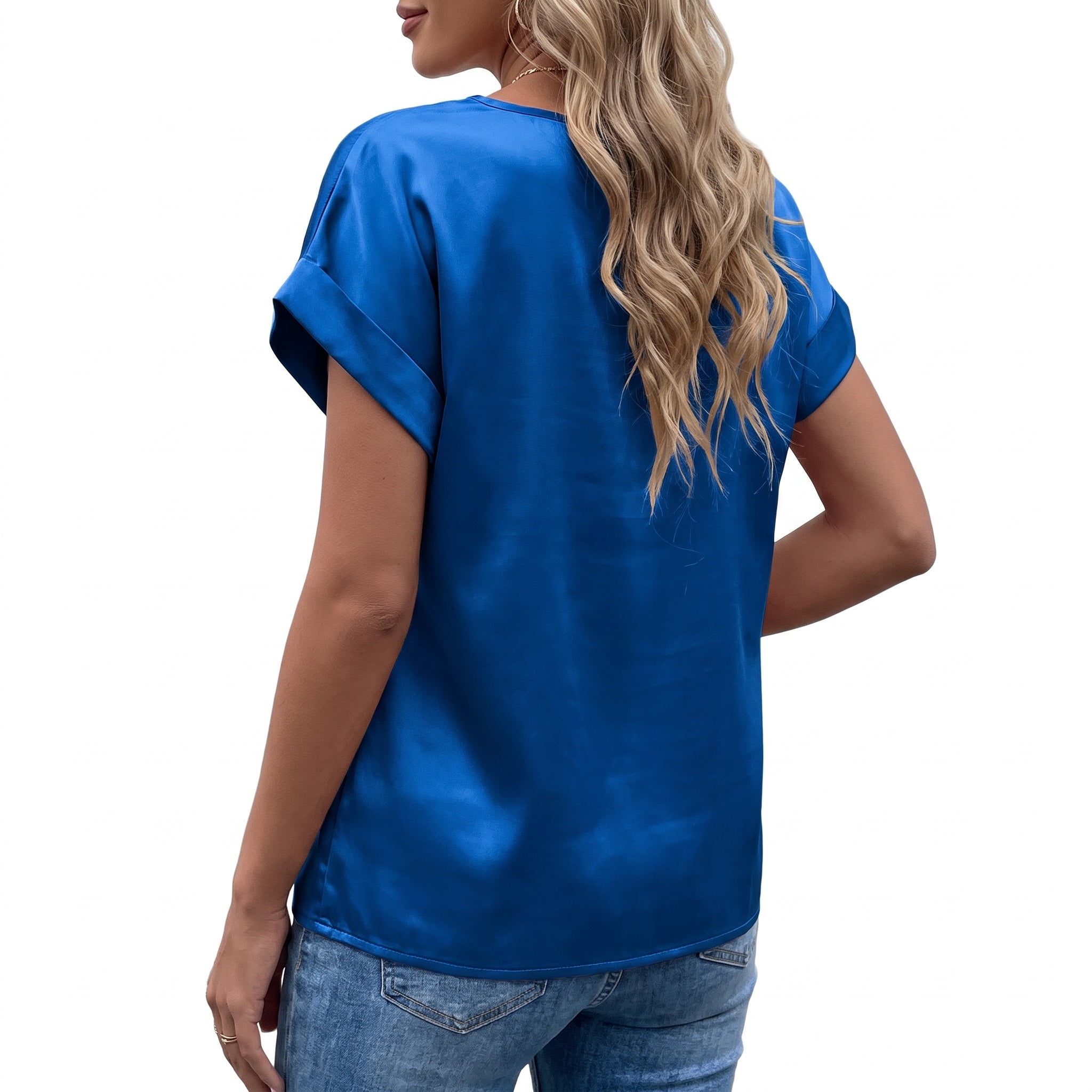 Satin Blouse with Relaxed Fit and Short Sleeves - angle