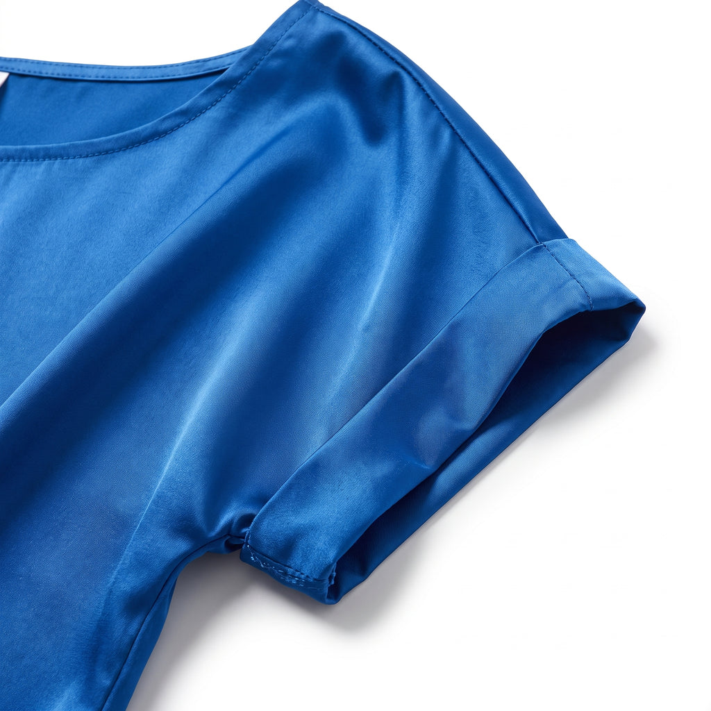 Satin Blouse with Relaxed Fit and Short Sleeves - detail