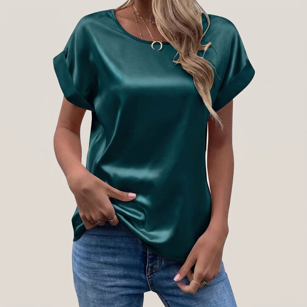 Satin Blouse with Relaxed Fit and Short Sleeves - hero