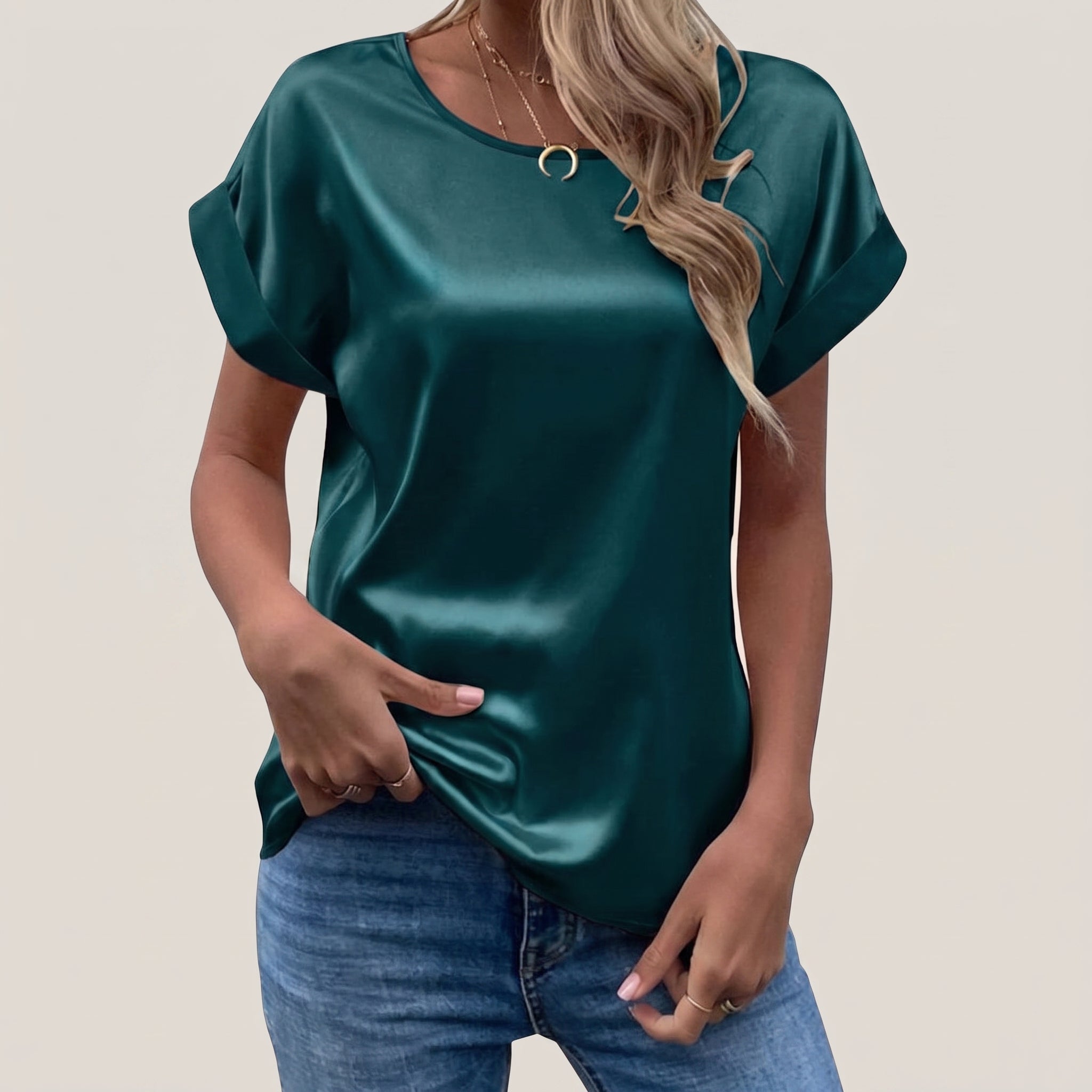 Satin Blouse with Relaxed Fit and Short Sleeves - hero