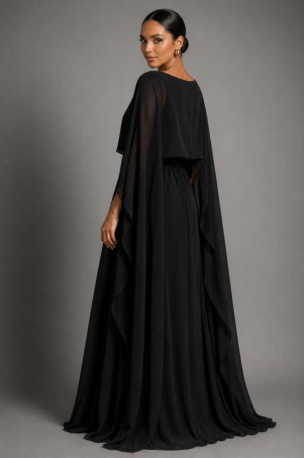 NOVA | Women's Satin Blend Maxi Dress | Luxury Evening Gown with Cape Sleeves & Flowing Silhouette, Black / L NOVA | Women's Satin Blend Maxi Dress | Luxury Evening Gown with Cape Sleeves & Flowing Silhouette, Black / L