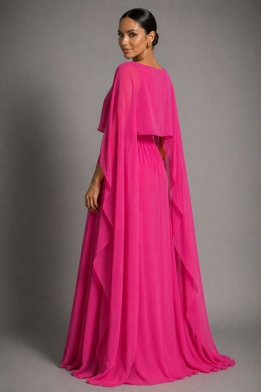 NOVA | Women's Satin Blend Maxi Dress | Luxury Evening Gown with Cape Sleeves & Flowing Silhouette