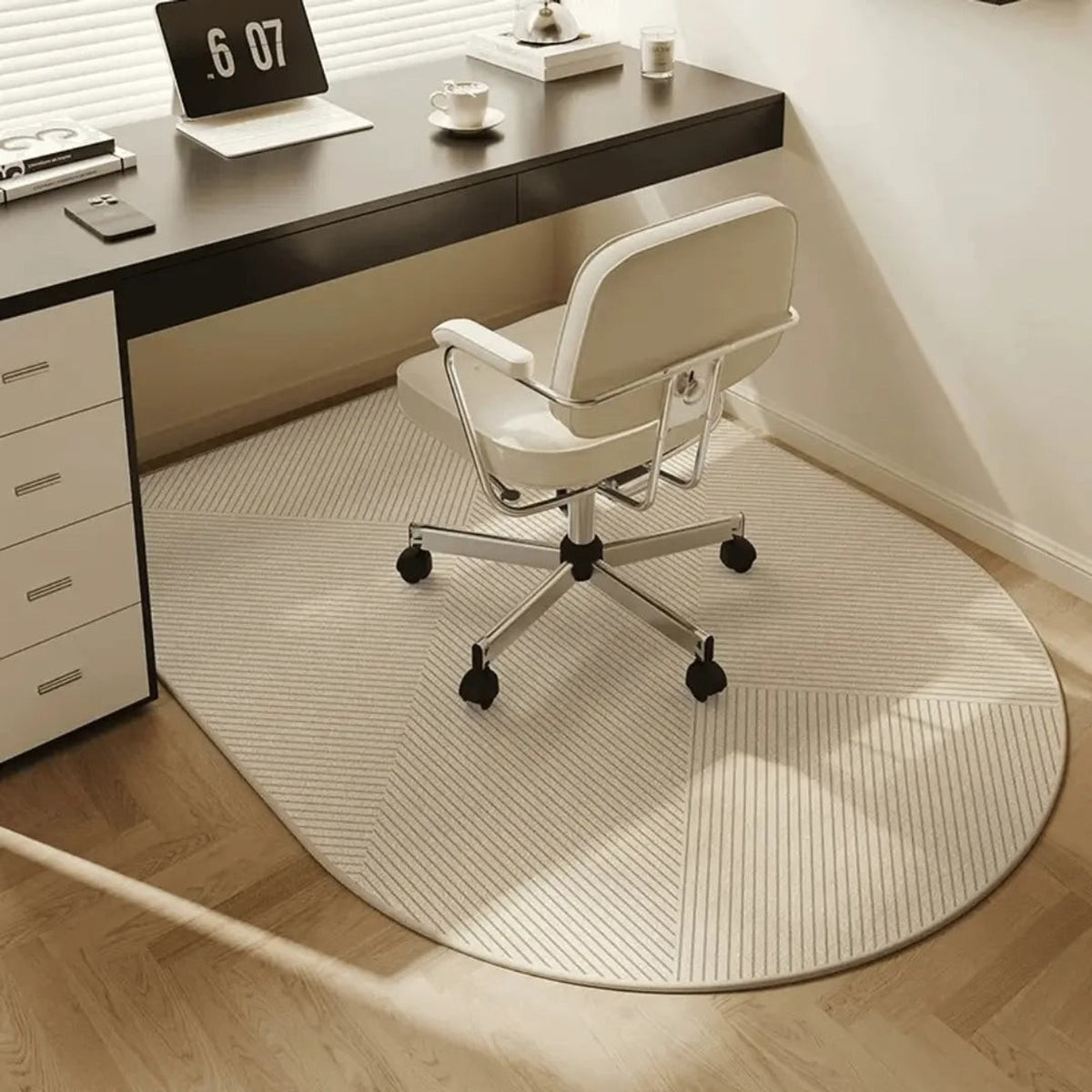 Semi-Circular Polyester Fleece Office Chair Mat With Non-Slip Backing - Image 2